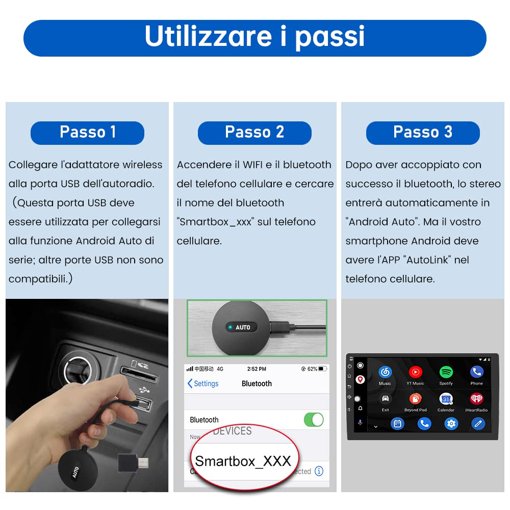AWESAFE Adattatore Android Auto Wireless Compatibile per OEM Auto Prodotte 2017-2024 (Non per Carplay)