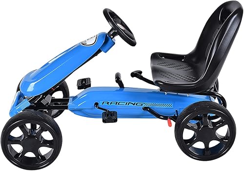 Miniatura 10 de GLACER Kids Go Kart, auto de juguete de carreras para exteriores de 4 ruedas para niños, auto de paseo a pedal con asiento ajustable, neumáticos de