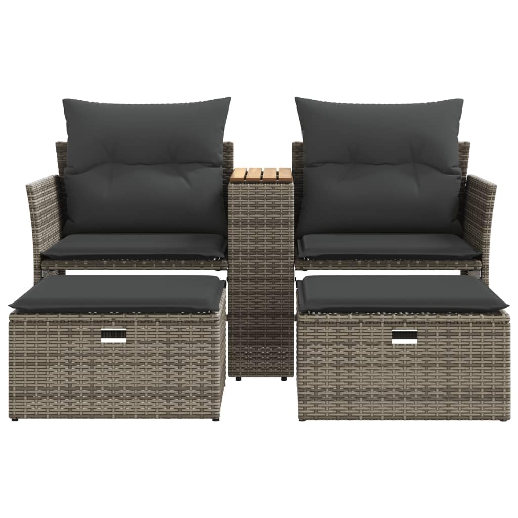Set di divani da giardino a 2 posti con sgabelli, in polyrattan, 7