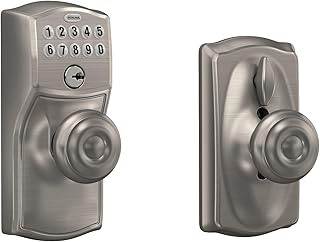 FE595 CAM 619 GEO Camelot Keypad Entry with Flex-Lock and Georgian Style Knobs, Satin Nickel
