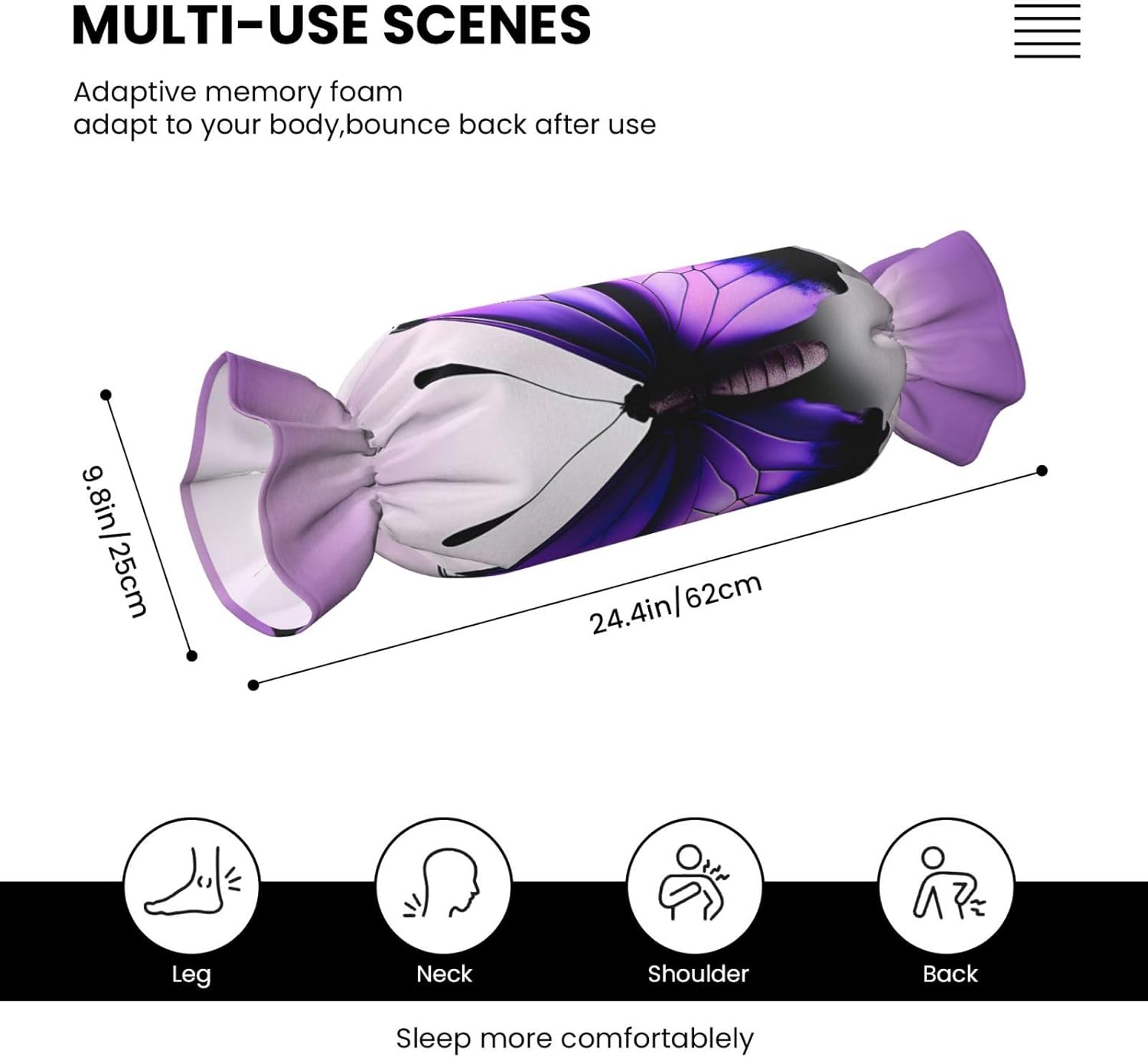 Purple Butterfly Print Print Candy Cylindrical Comfortable Pillow Throw Pillows Home Decor Easy Maintenance