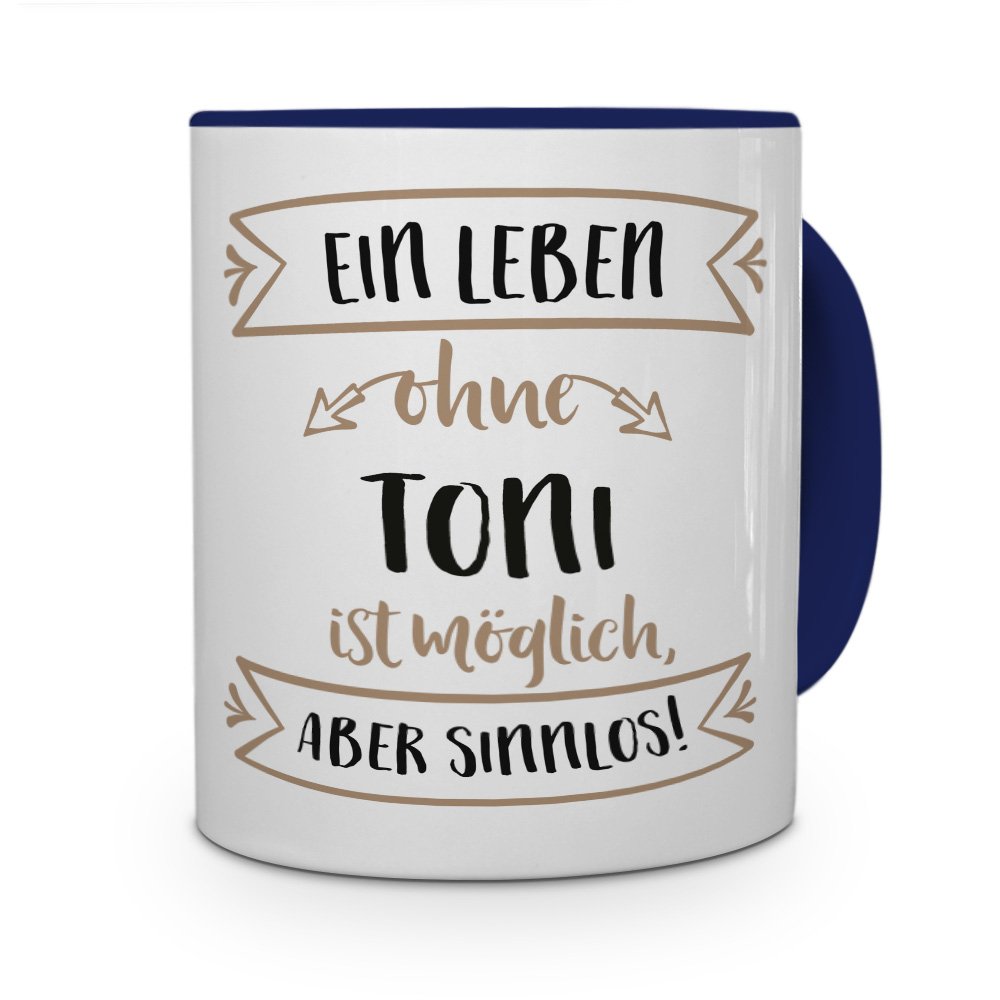 Namenstasse 'Tony' – Kaffeebecher Mit Blauem Henkel, 200 Ml, Spülmaschinenfest, Personalisierbar