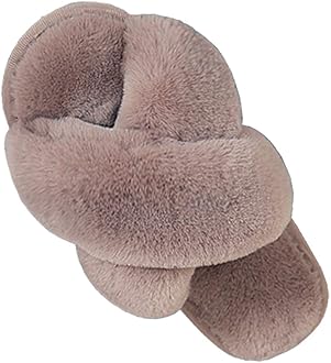 LZLER Women’s Cross Band Slippers, Soft Plush Fleece Lightweight Non Slip Open Toe Flip Flop Shoes House Indoor Outdoor Fur Fuzzy Slippers