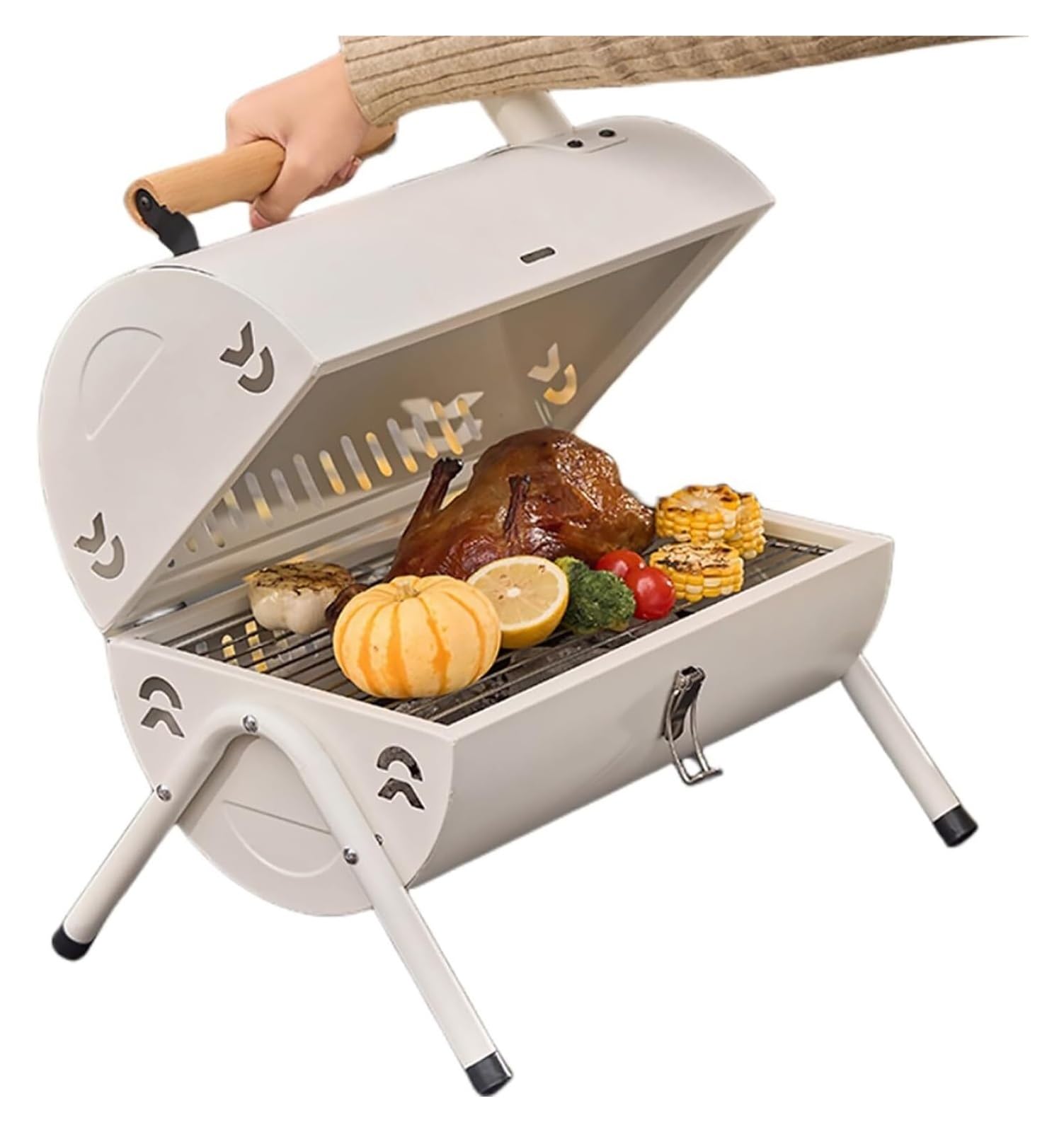 Barbecue portatile in acciaio inox, a carbonella, for giardino, campeggio, picnic, viaggi, feste, design pieghevole su entrambi i lati/fori di ventilazione.