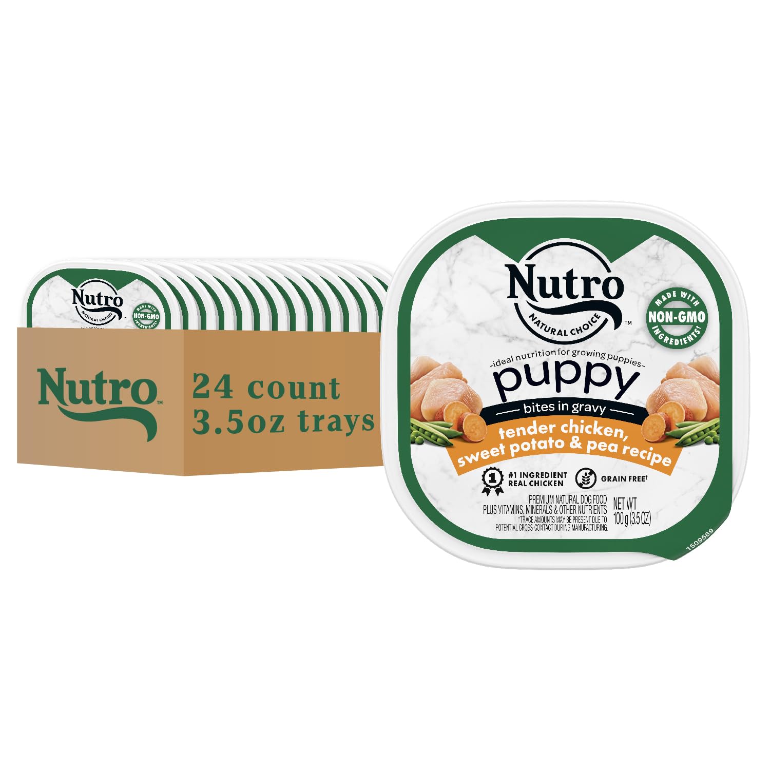 Nutro Puppy Grain Free Dog Food, Natural Wet Dog Food Bites in Gravy Tender Chicken, Sweet Pea & Carrot Recipe