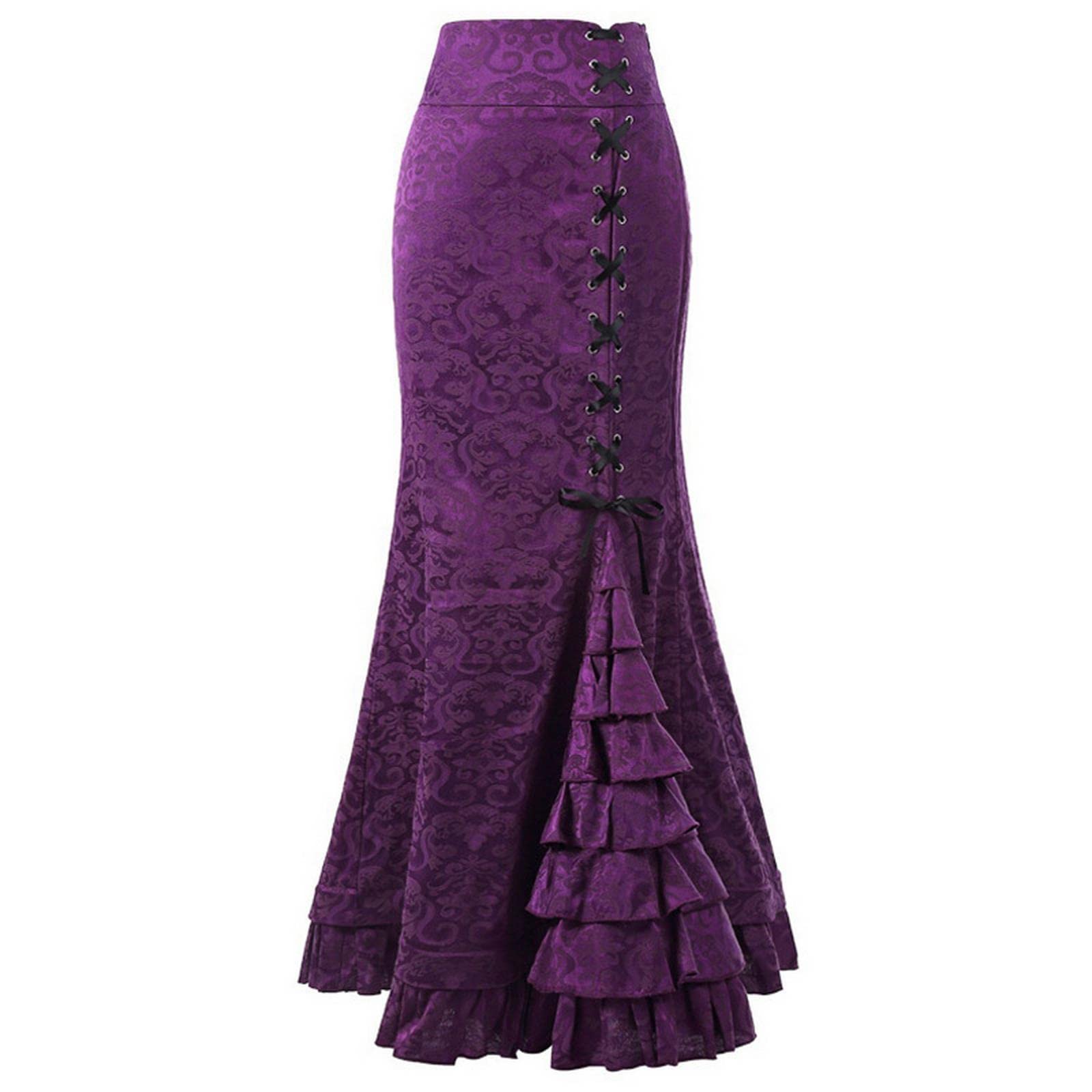 Falda larga para mujer, con estampado floral, falda de cosplay, vestido largo vintage, disfraces elegantes de playa, cintura alta, medias faldas de fiesta, morado claro, 36