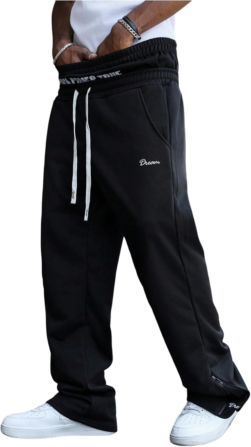 Men's Graphic Stacked Sweatpants Street Double Waisted Drawstring Sweat Pants