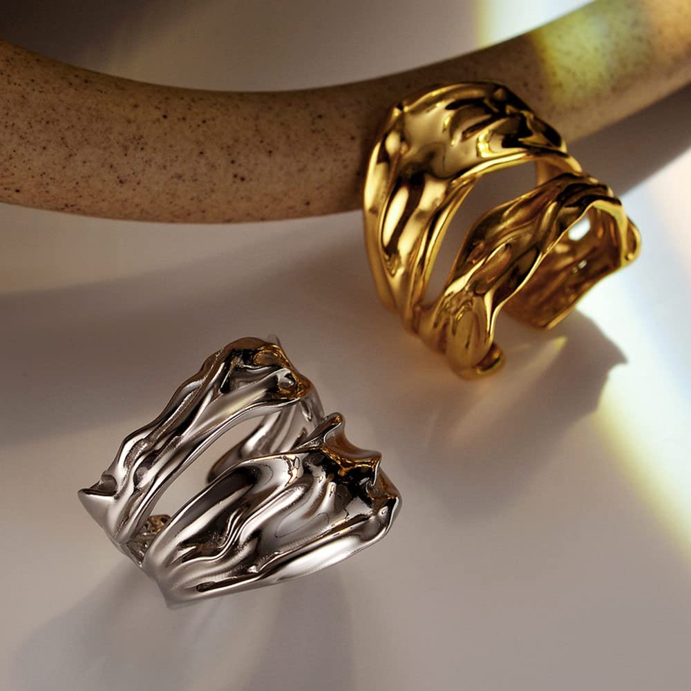 HGJH Anello Regolabile,Anelli Regolabili per Le Donne Origami Texture Lucido Argento Sterling 925 Doppio Strato Semplici Anelli Eternity FEDI Nuziali Promettono Anelli per Ragazze Signore