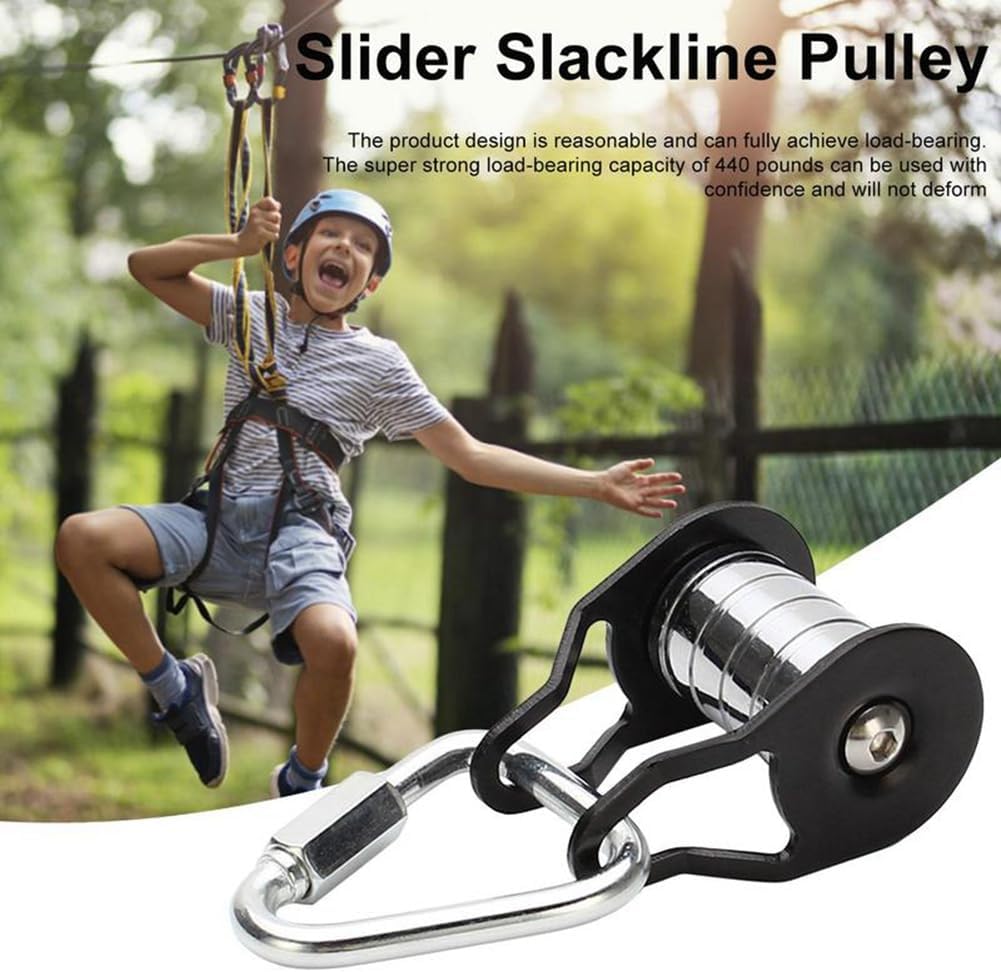 Slackline Pulley with Carabiner for Kids Backyard Zipline Sliding Slackline Training Supplies for Fitness, Park, Lawn