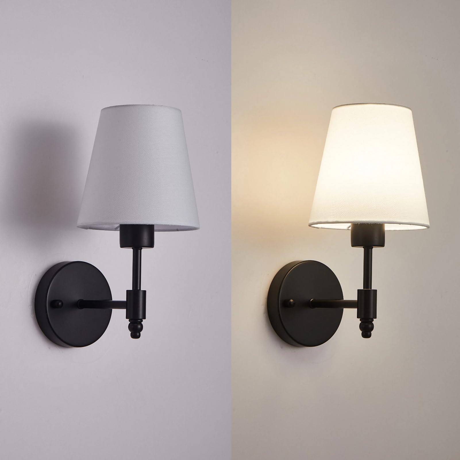 HARPER LIVING Set di 2 lampade da parete a batteria, lampade da parete in tessuto con lampadine ricaricabili e telecomando, 3 CCT e 9 RGB, dimmerabili, senza fili, per camera da letto, soggiorno