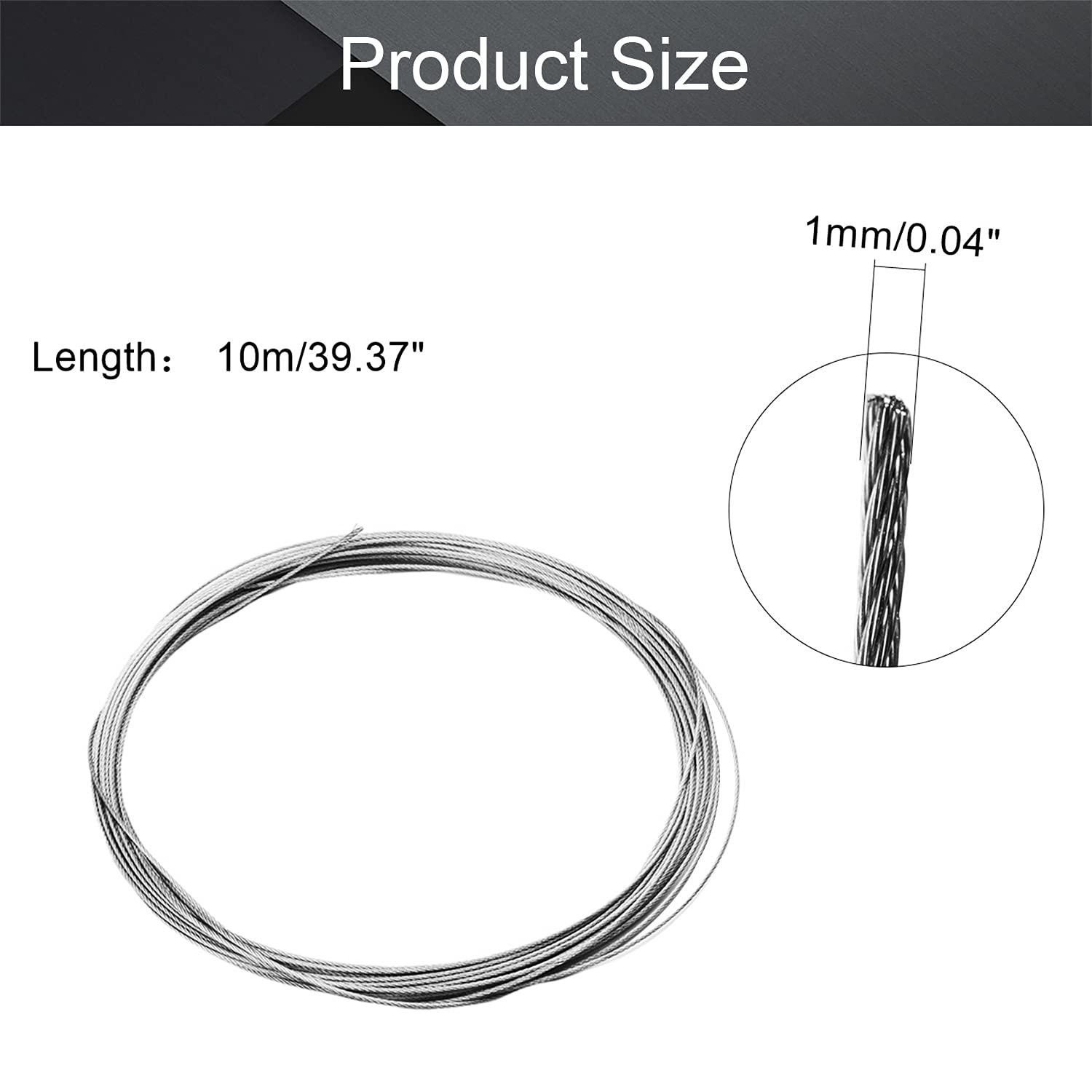 Othmro 304 Stainless Steel Wire Rope – 0.04" Diameter, 32.8 Ft Length, For Railings, Decking, DIY Projects