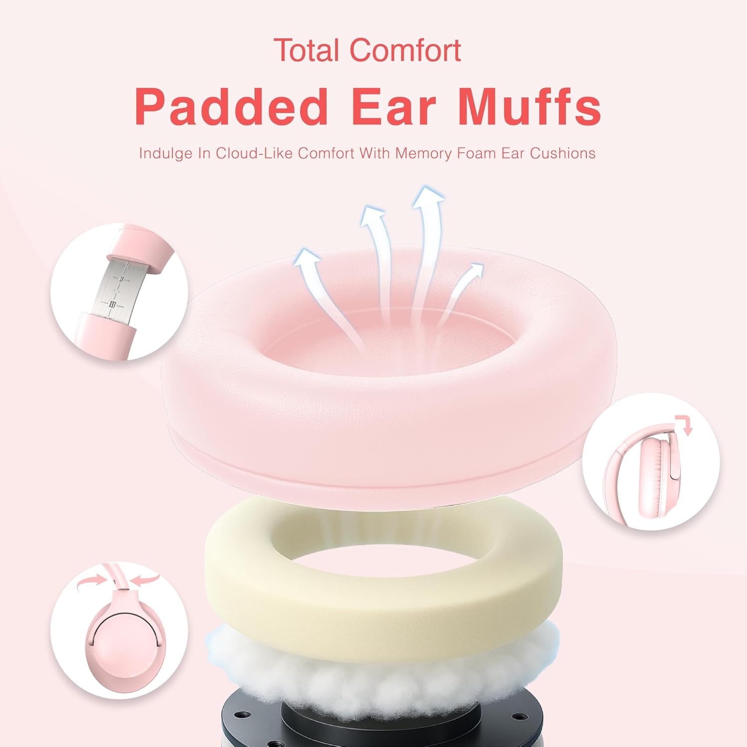 MIDOLA Wired Headphones Over-Ear Hi-Fi Sound with Microphone Adjustable Foldable, 1.5M Cord & 3.5mm Jack, Lightweight Headset for Kids Adults PC iPad Laptop Pink - Image 4