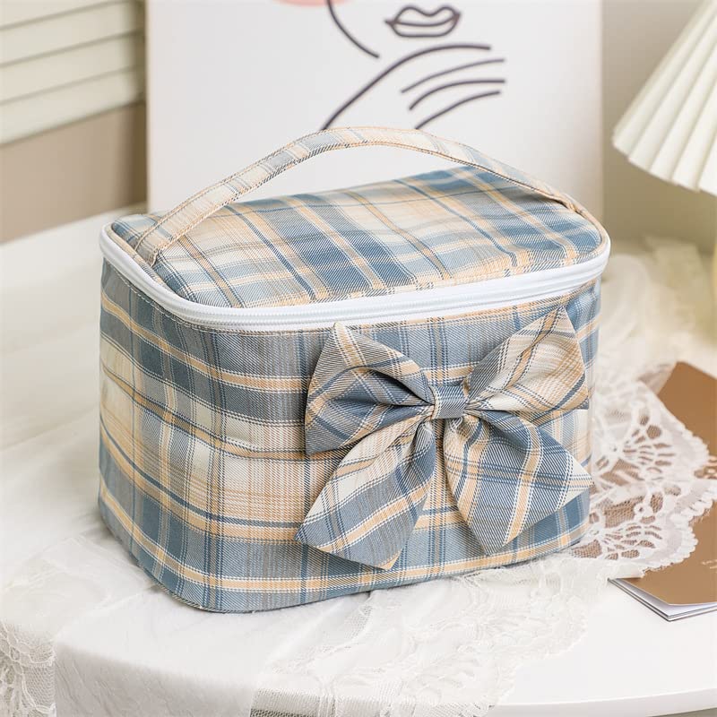 Bolsa de maquillaje estética, pequeña bolsa de cosméticos para mujer, bolsa de maquillaje de viaje, bolsa de aseo (caqui-L)