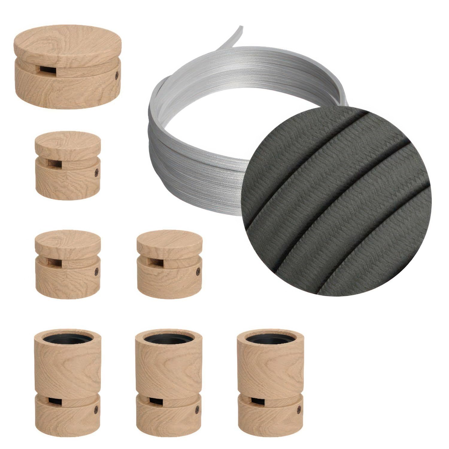 creative cables Kit Linear Filé System - con 5m cable textil guirnalda y 7 accesorios de madera - CM03