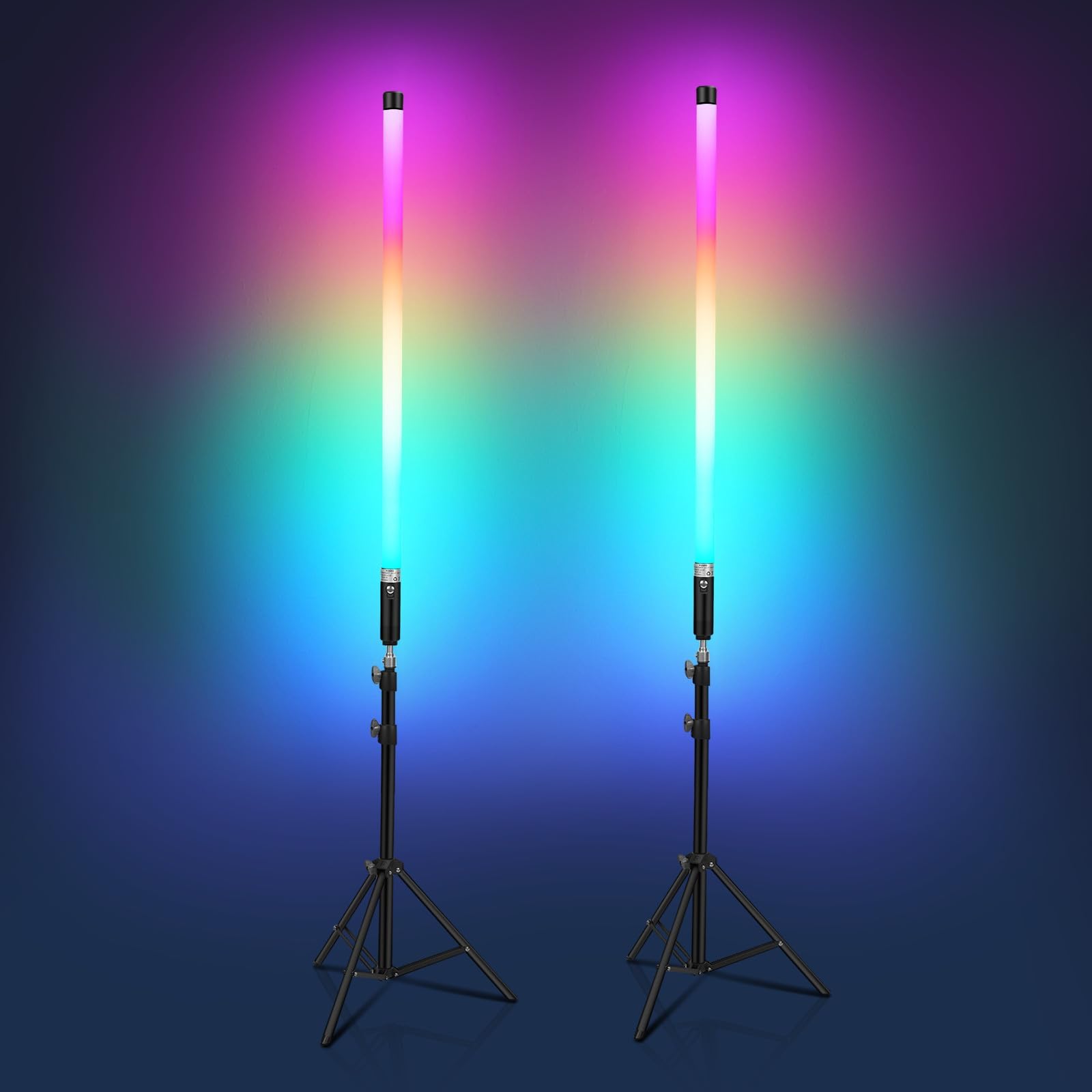 2 Pack APP Control and RGB Magic Color LED Tube Light, High Bright and Rechargeable for Stage Lighting, DJ, Night Bar and Photography Mood Lighting [Energy Class A]
