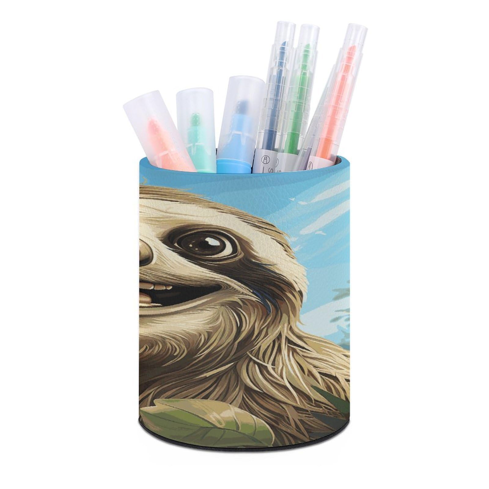 FekiLoot Cartoon Funny Sloth Pen Holder Personalized Desktop Pencil Holders Case Office Accessories Container Box for Round Pen Cup Desktop Organizer Makeup Brush Holder Caddy Storage