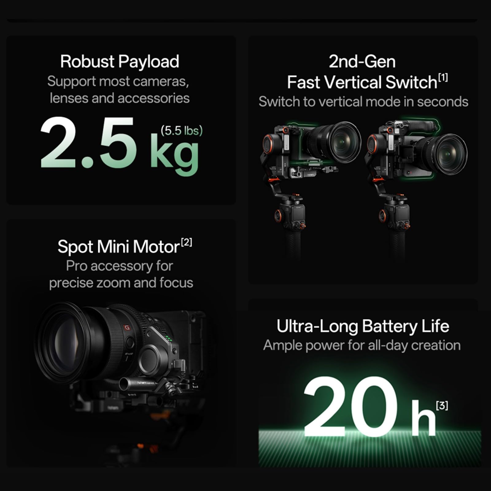 hohem iSteady MT3 Pro Kit de estabilizador Gimbal para cámara: Gimbal de 3 Ejes para cámaras, Smartphones y cámaras de acción; Pantalla táctil de 1.4"; Carga útil de 2.5 kg (5.5 lbs)