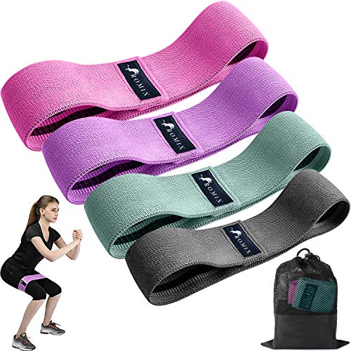 ROMIX Weerstandsbanden Set, Premium Stof Antislip Fitnessbanden met 4 Treksterktes en Draagtas, Resistance Booty Bands voor Yoga Stretch Pilates Home Gym Oefeningen Muscle Training Benen Heup Billen