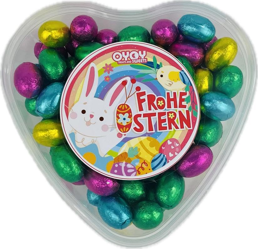 OYOY | 500g Mini Schokoladen Ostereier Geschenkbox Herz | Milchschokolade mit Milchcremefüllung ca 72 Stück | Osterschokolade Geschenk Kinder Erwachsene
