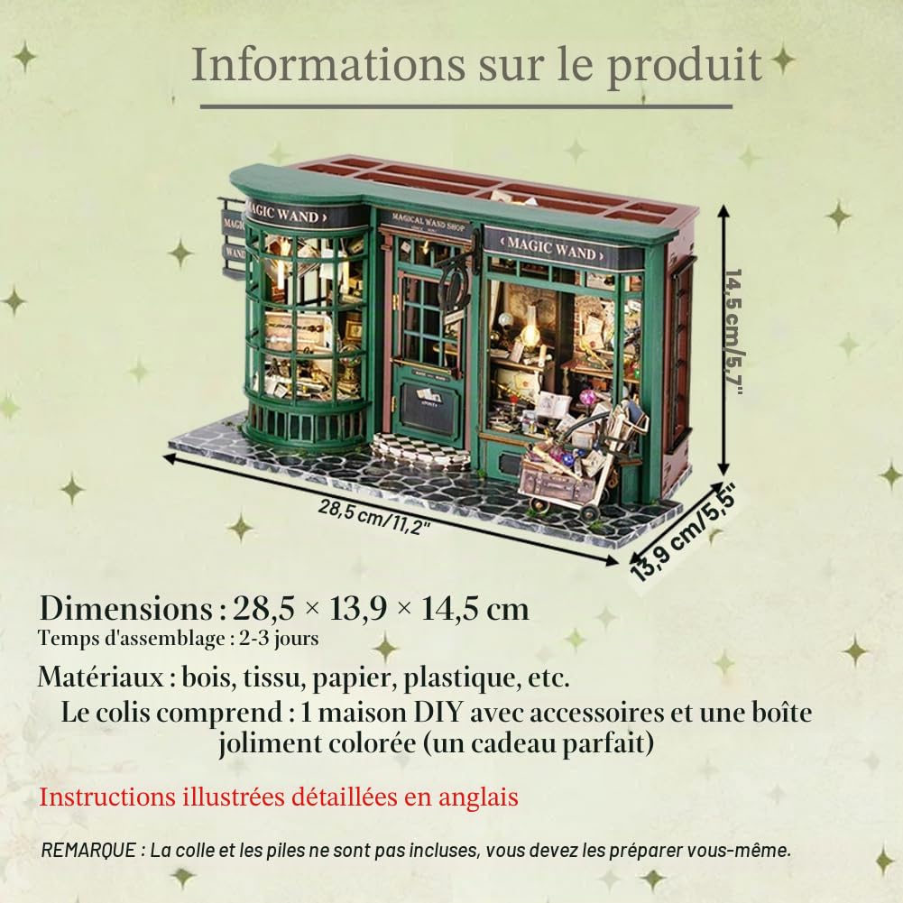 Magic Shop Maison de poupée avec housse anti-poussière, kit de meubles miniatures, échelle 1:24, cadeau créatif pour enfants et adolescents, anniversaire