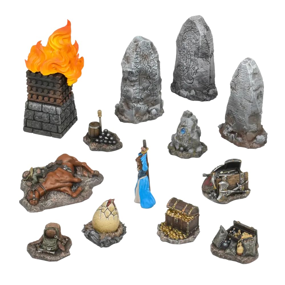 Terrain Crate Fantasy Battlefield Objectives | 13 PVC Terrain Pieces | Compatible with Warhammer Age of Sigmar, Kings of War, D&D & More | 28-32mm Scale