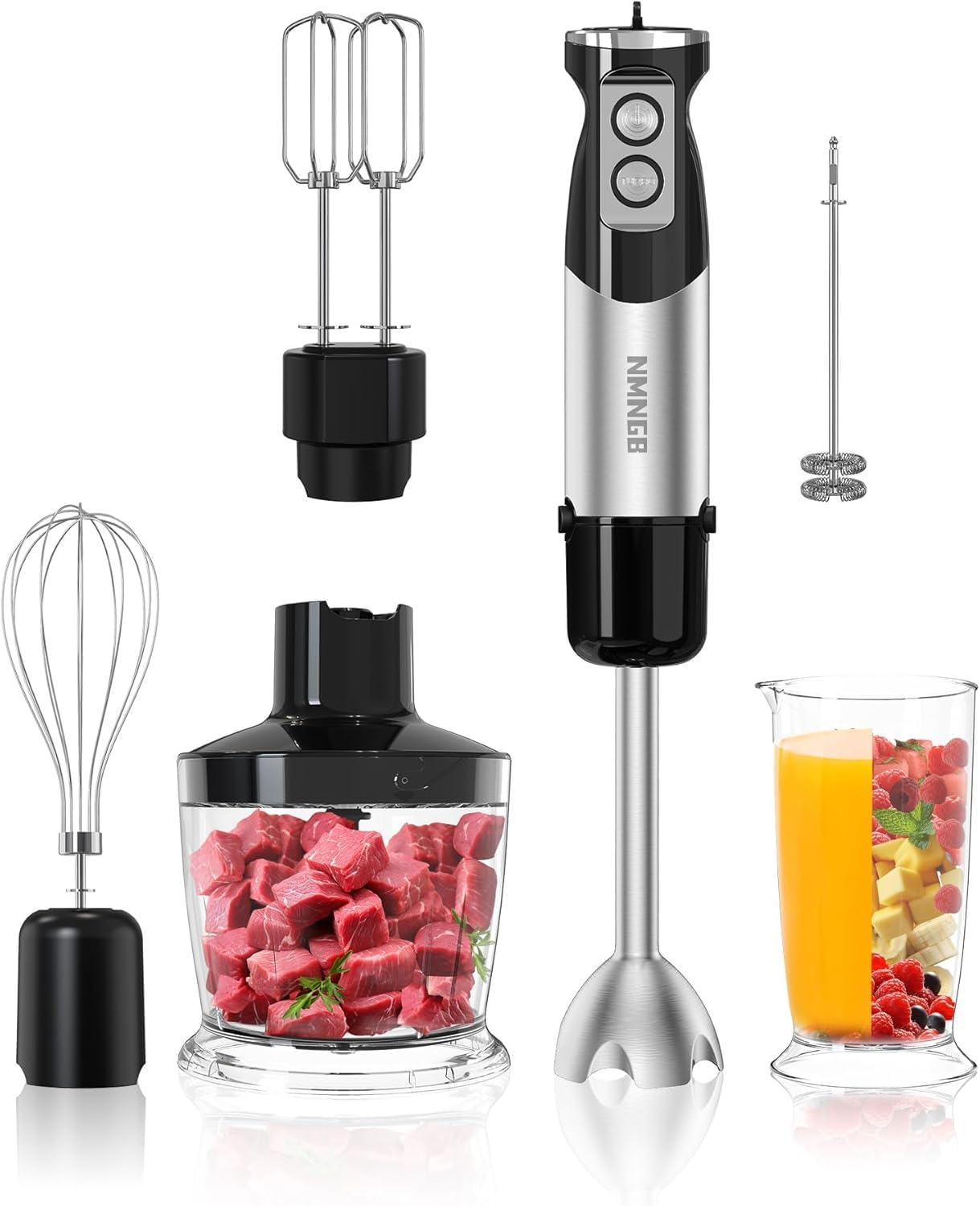 NMNGB 6 in 1 Hand Immersion Blender, 1000W 12 Speed Handheld Blender with 600ml Beaker, 500ml Chopper, Egg Whisk, Milk Frother, Stainless Steel Blades — image 1