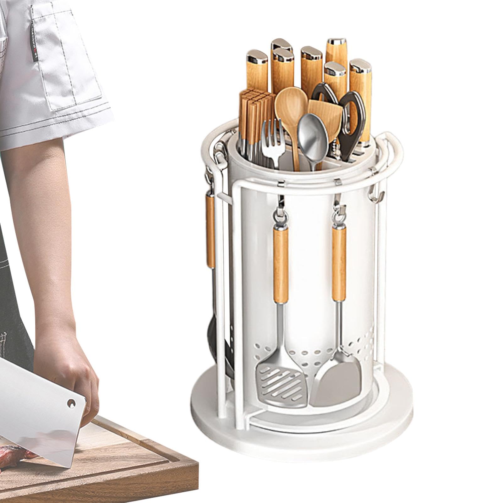 Support rotatif pour coupe-cuisine | Support de rangement rotatif pour argenterie | Organisateur d'ustensiles de cuisine | Support de rangement pour spatule rotatif, support pour coupe-cuisine avec cr | argenterie | Organisateur d'ustensiles de cuisine |