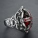 JIPSJICI Mens Stainless Steel Vintage Ruby Stone Cross Ring Silver Black Gothic Biker Signet Rings Red Size 13