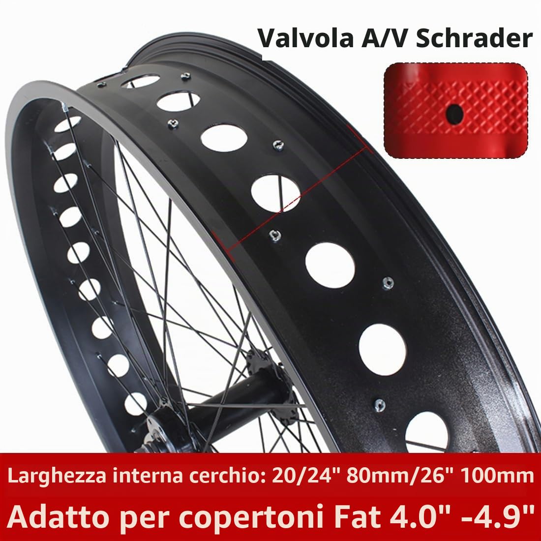 20/24/26 Pollici X 4,0''-4,9" Ruota Posteriore Fat Bike Freno A Disco Set di Ruote per Ebike Bicicletta Bici 36H Cerchio Cavo Mozzo Ad Albero Pieno per Ruota Libera Rotativa 6/7/8/9/10s(26'')