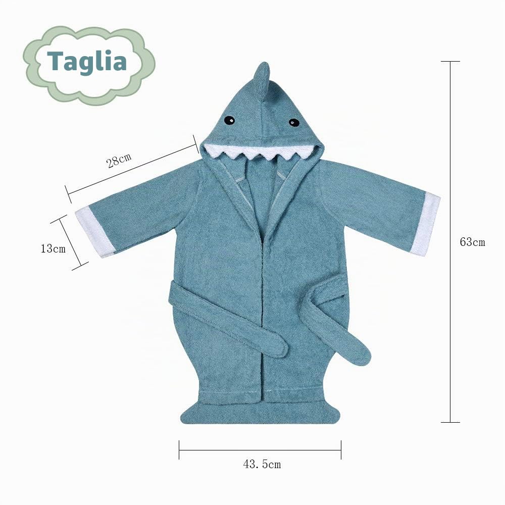 URAQT Accappatoio per bebè con morbido animaletto per bambini, color grigio squalo, M