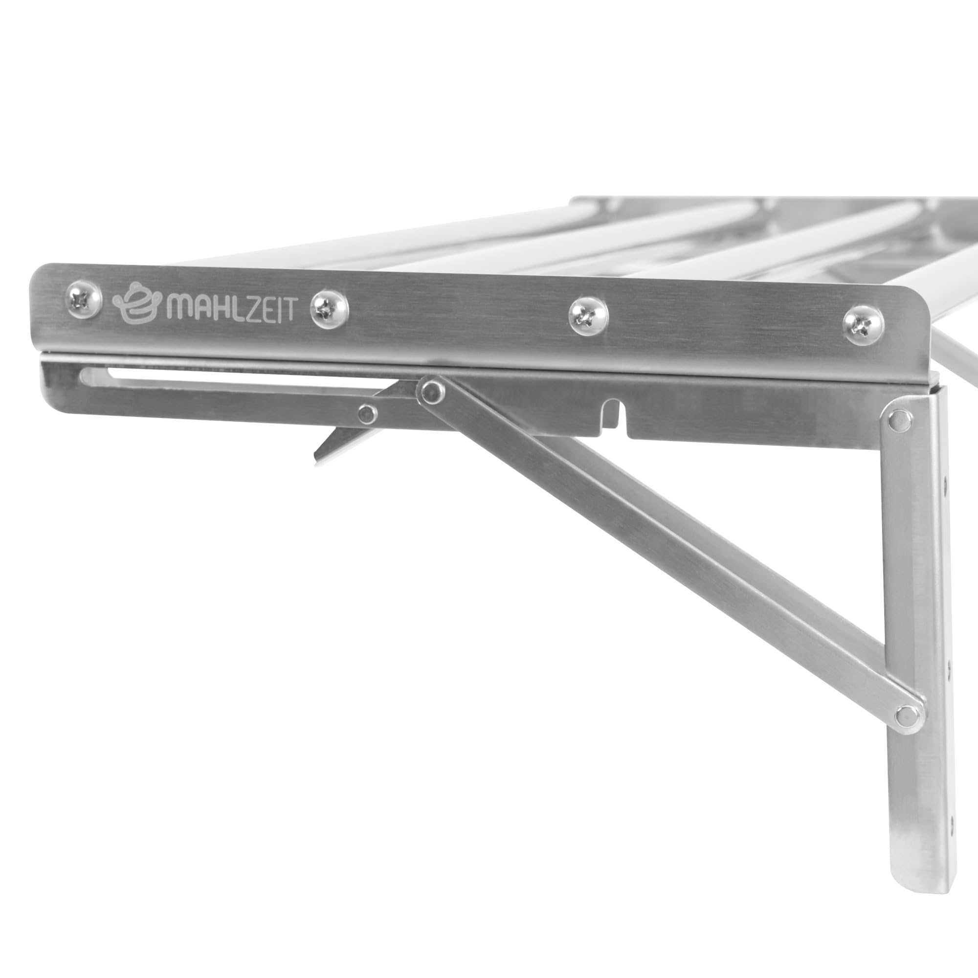 Mahlzeit Mensola da parete in acciaio inox, design asta, 120 x 30 cm, pieghevole, argento, in acciaio inox, montaggio a parete, per cucina, cucina, mensola da parete, mensola da parete per la