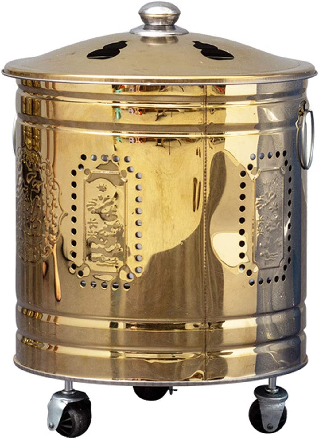 Incinerador de basura de metal para reciclaje de jardín, incinerador de acero inoxidable, incinerador de jardín, jaula de fuego de acero, rueda universal de 360 grados, incinerador portátil,