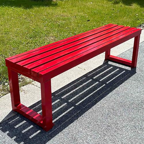 Banco de jardín de metal resistente a la intemperie de 59 pulgadas, banco de patio al aire libre para parque, patio, escuela, resistente, capacidad de 800 libras, elegante acabado rojo