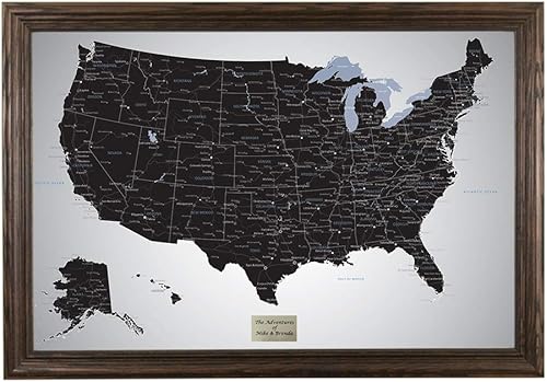 Vista 32 de Mapa de viaje personalizado de Black Ice USA con pasadores y marco gris de madera de granero de 27.5 x 39.5 pulgadas, mapea tus viajes a EE. UU Gris