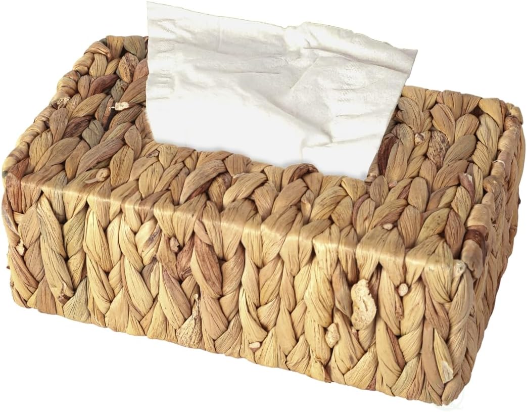 Vintiquewise Water Hyacinth Wicker Tissue Box Cover Rectangle, Kleenex Box Cover, Seagrass Tissue Holder for Bathroom or Office