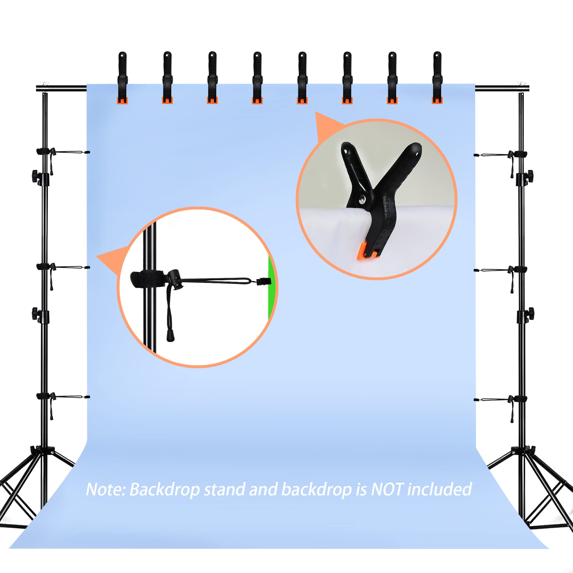Abrazaderas de clip para telón de fondo, 8 abrazaderas de resorte resistentes, 6 clips de fondo para soporte de fondo de fotografía, grabación de estudio de video fotográfico