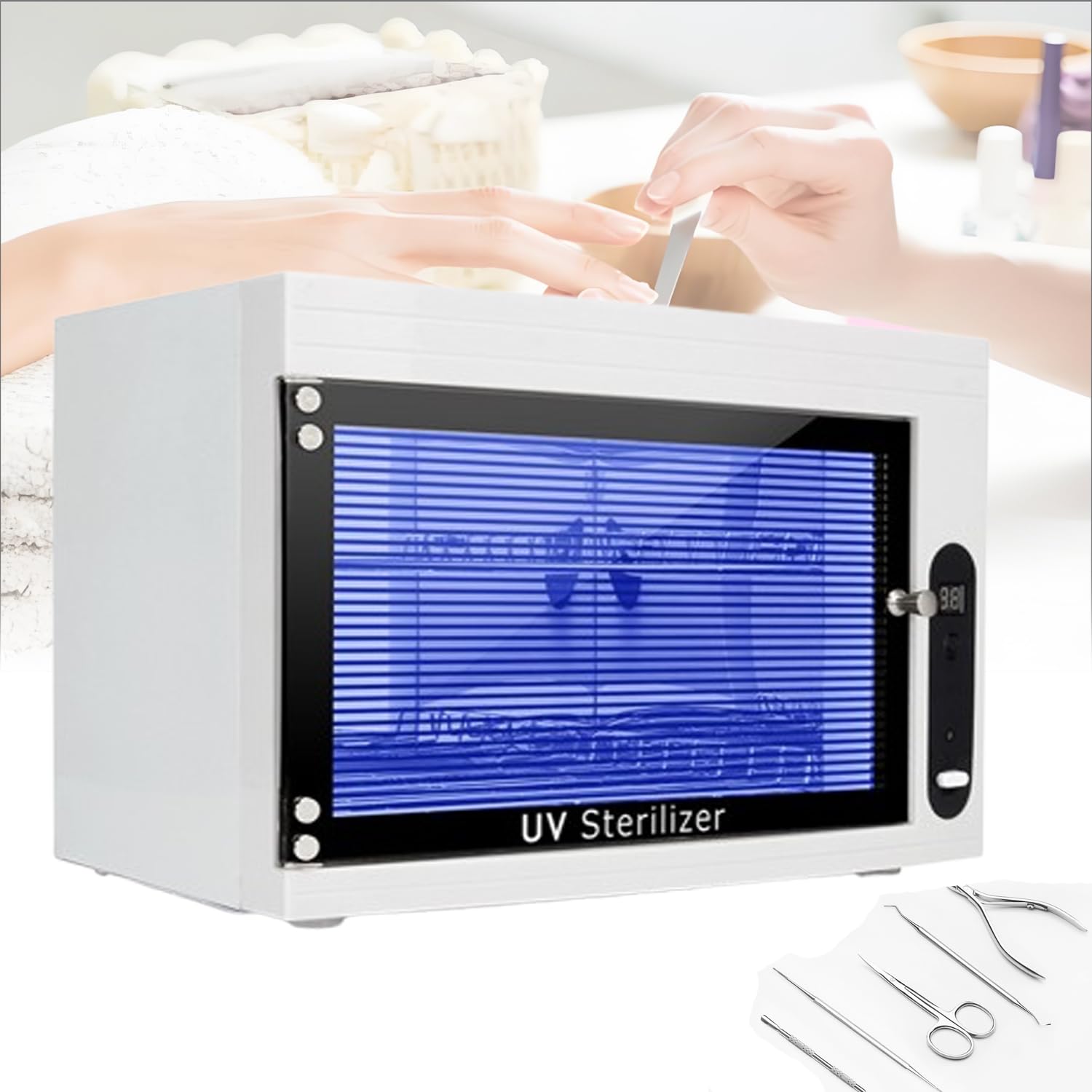 Htdvig Light Sterilizer For Nail Tools, 10-15L Dual Lamp Sanitizer Box With Timer Setting,For Bottle Manicure Spa Barber Tool Equipment Cleaning