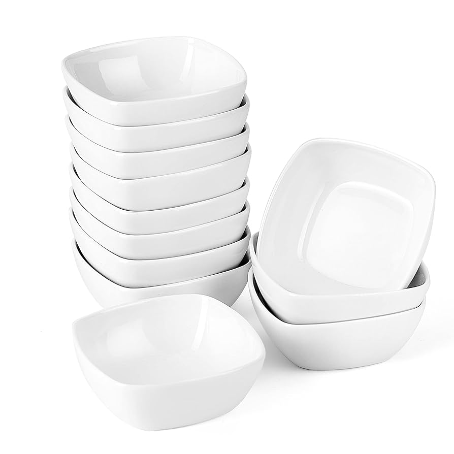 MALACASA 5 oz Porcelain Dip Bowls Set, 12 Pack Small Ramekins, Dipping Sauce Dishes, Stackable Tiny Ramekins for Pudding, Souffle, Brulee, Dessert, Snack, Charcuterie Boards accessories, Oven Safe