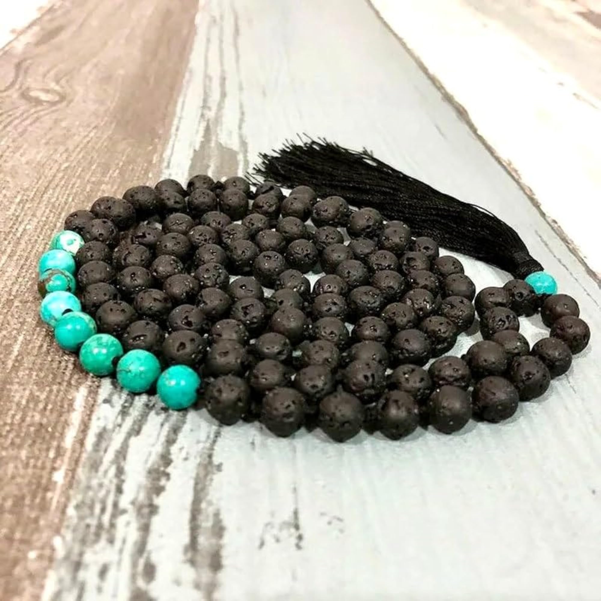 Natural Black Lava & Emperor Jasper 6MM Round Beaded Handmade Prayer Mala Necklace