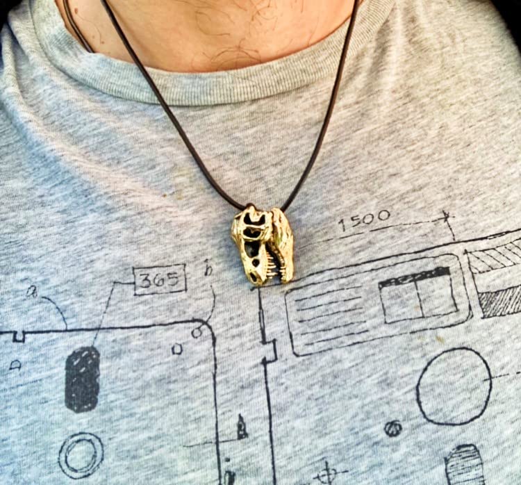 Vista 2 de T-Rex Skull Pendant Dinosaur Keychain Tyrannosaurus Rex Brass Handmade Animal Skeleton Figurine Sculpture