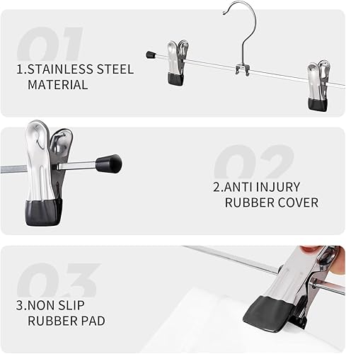 Miniatura 3 de Cimlord Paquete de 12 perchas para pantalones con clips, perchas para mujeres, perchas para pantalones cortos, perchas de metal resistente para