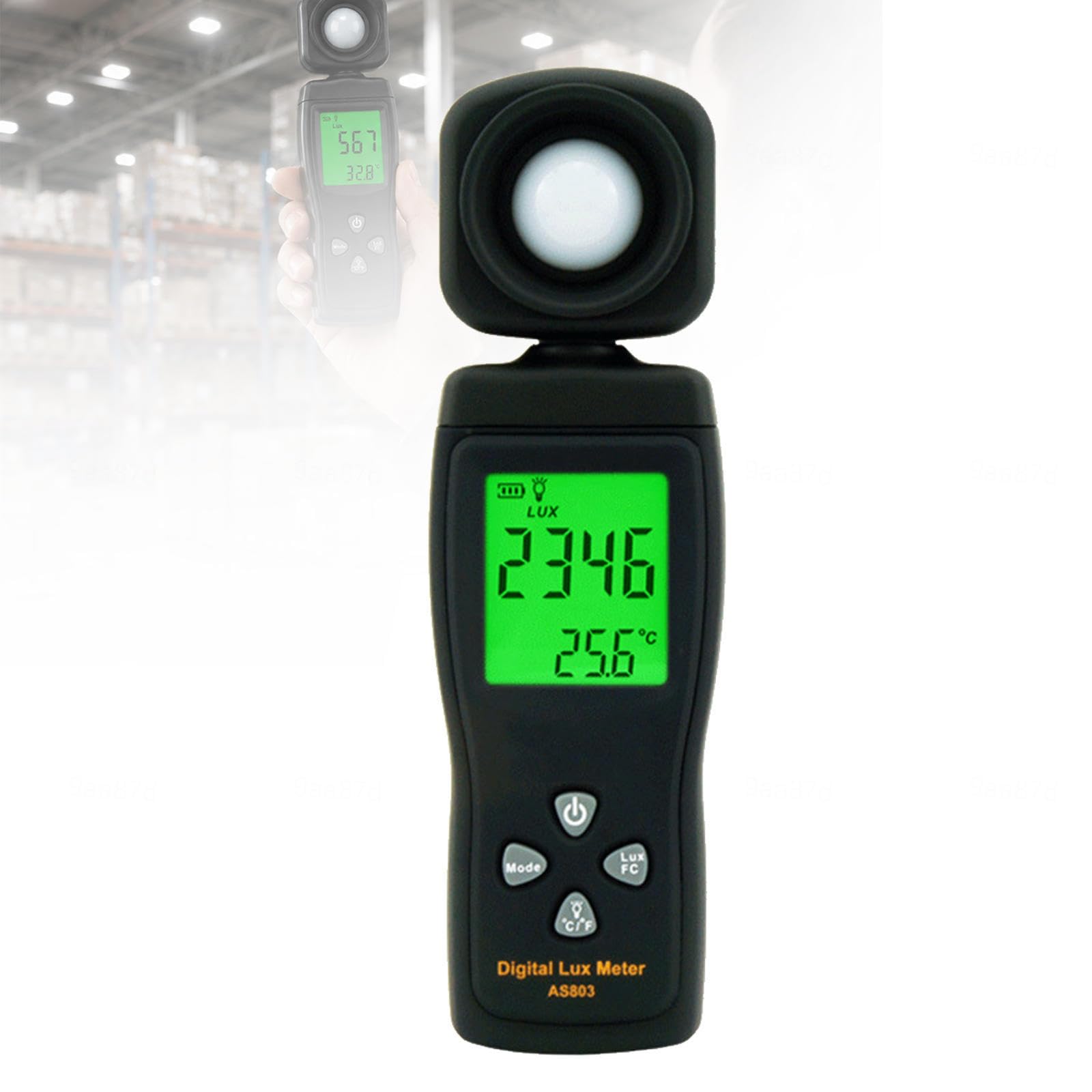 Luxmetro Digitale 200000 Lux, Misuratore Luce con Temperatura | Fotometro portatile con sensore ruotabile, display LCD retroilluminato, Lux/FC, Max/Min e blocco lettura.