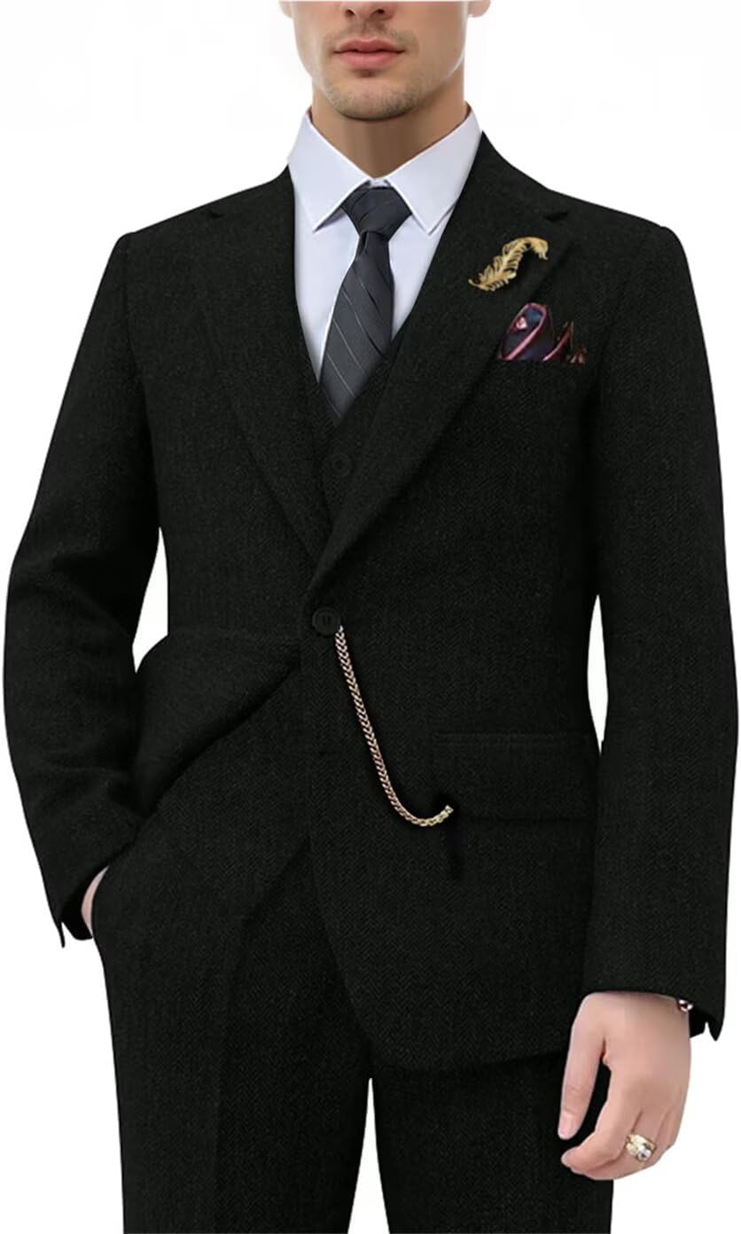 Retro Tweed Brown Men Suit 3 Piece Herringbone Slim Fit Suits Wedding Tuxedos Set Prom Jacket Blazers Vest Pants for Mens - Image 7