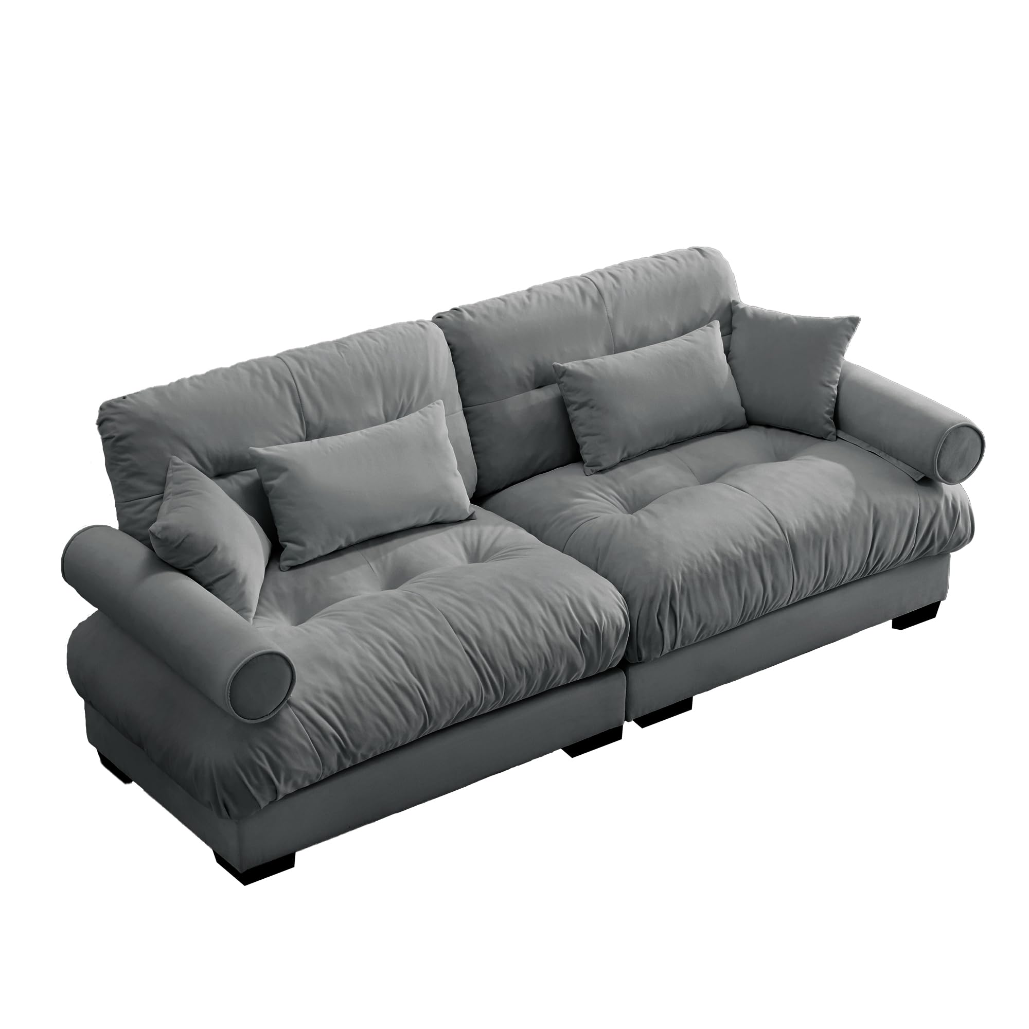 Large Size Modern Two-Seater Sofa, Velvet 2-Seater Sofa with Waist Pillows and Throw Pillows, for Living Room, Loft, Working Spaces, Hallway and Bedroom, Grey(backrest to couch only)