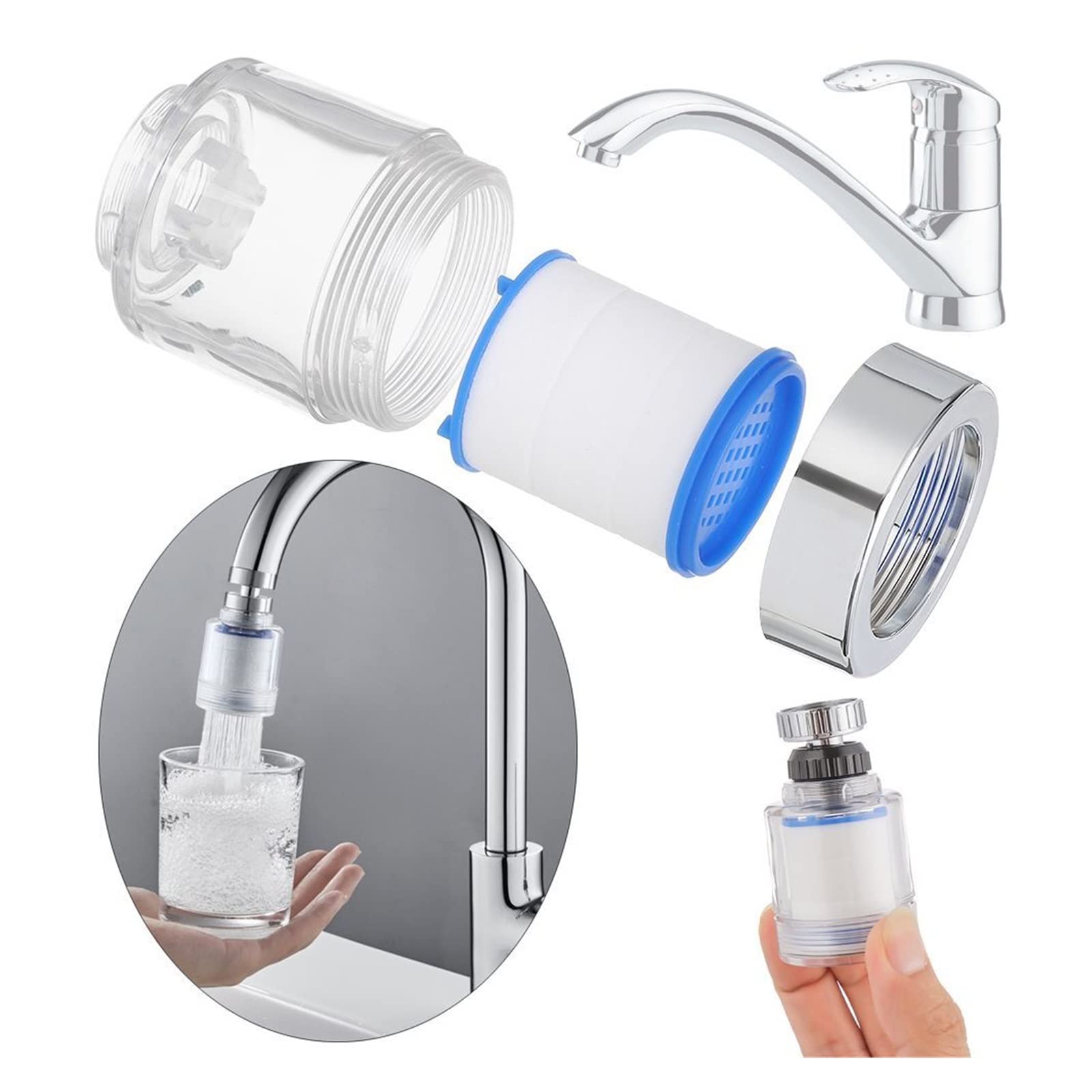 Perlator do kranu Adapter do kranu Aerator do kranu, zlew kuchenny, kran ze spryskiwaczem, aerator do kranu, regulowany rozpylacz, filtr, dyfuzor, dysza oszczędzająca wodę, złącze przedłużacza do kran