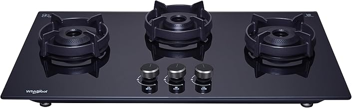 Whirlpool 75cm 3 Burner Auto Ignition Hob | EVOLVE HYBRID HD 753 BRASS | 8mm Toughened Glass | Forged Brass Burners | Black Glass Finish | 10-Year Glass & 5-Year Burner & Valve Warranty