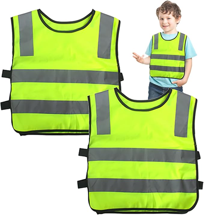 AYNKH 2PCS Gilets De Haute Visibilité Enfants - Gilets Réfléchissants Sécurité Orange Et Vert