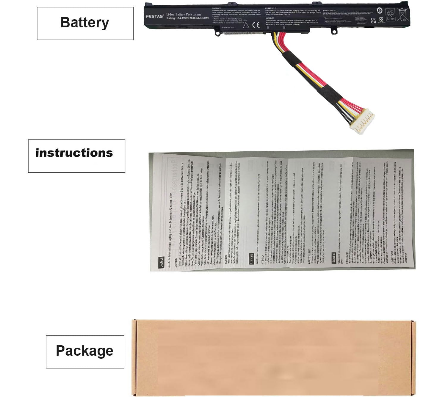 FESTAS A41X550E A41-X550E Batterie Compatible avec ASUS X550E F751L F751S | F751M F751MA R751J R751L R752L R751LN X750J X751L X750LN K751L X751M X512 Serie A4i-X550E Ordinateur PC Portable