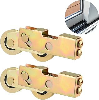 Sliding Door Tandem Roller Assembly, 2 Pcs Sliding Door Window Wheels, 1-1/4 Inches Steel Ball Wheel Bearing, Sliding Patio Door Rollers Replacement, 120kg/265lbs Load Capacity (Brass)