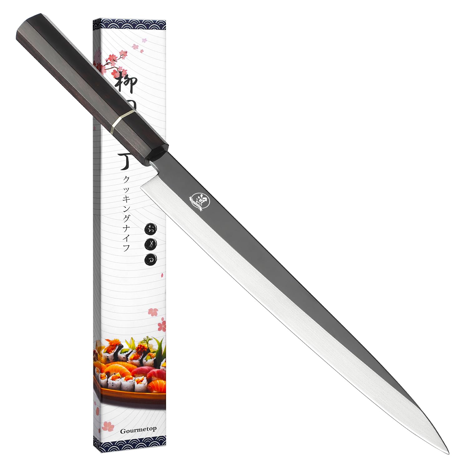 Sushi Knife Japanese Sashimi Knife 10 Inch, Japanese Yanagiba Knife VG10 Superior Steel Single Bevel Slicing Knife with Premium Octagonal Ebony Handle, Carving Sets Knife